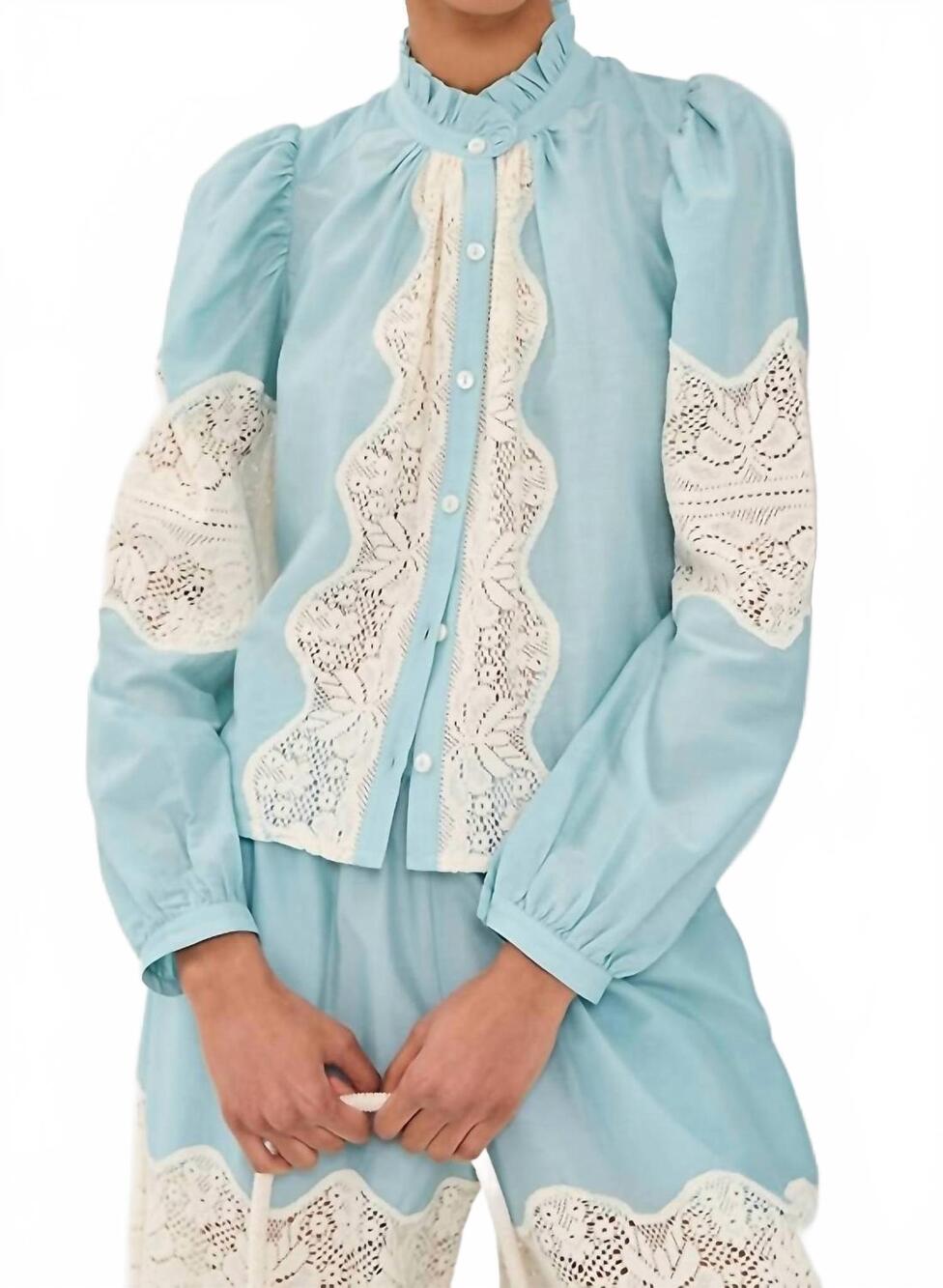 NEW ALIX OF BOHEMIA annabel sky prima lace shirt in sky blue